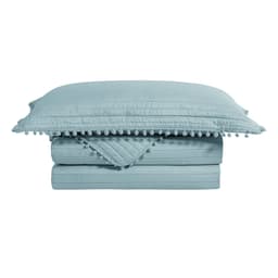 Colcha Casal Pompom com 2 Fronhas Azul