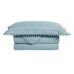 Colcha Solteiro Pompom com 1 Fronha Azul