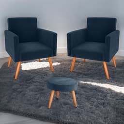 Conjunto Poltronas e Puff Anari Veludo Azul