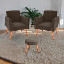 Conjunto Poltronas e Puff Iara Veludo Marrom