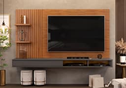 Painel para TV Frisado Bae Freijó Cinza