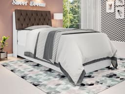 Cabeceira Box Branco com Capitonê Marrom