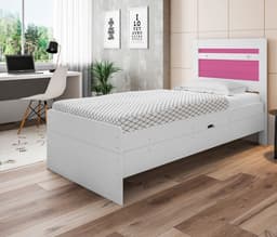 Cama Baú Solteiro Larissa Branco e Rosa