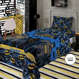 Edredom Dupla Face Solteiro Batman Azul