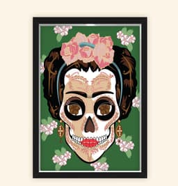 Quadro Caixa 23X33cm Frida Caveira Verde