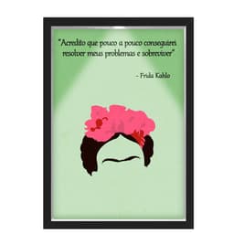 Quadro Caixa Com Led Frida Frase Verde