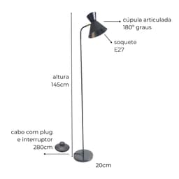 Luminária de Piso Chão Tarsila Preto