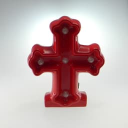 Cruz De Cerâmica Com Luz Led Vermelho