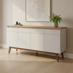 Buffet Aparador Mazza 4 Portas Branco e Cedro