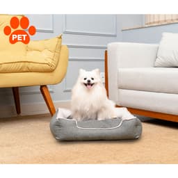 Cama para Pet Beagle Linho Cinza e Cru 70 cm