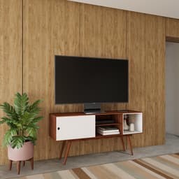 Rack Retrô Natur Carvalho e Branco 140 cm