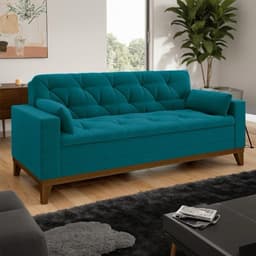 Sofá 3 Lugares Zeva Suede Azul Turquesa