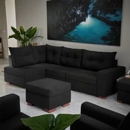 Sofá de Canto 7 Lugares Aria Suede Preto