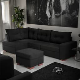 Sofá de Canto 7 Lugares Tauri Suede Preto