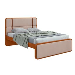 Cama Queen Leder Linho Bege e Frassino