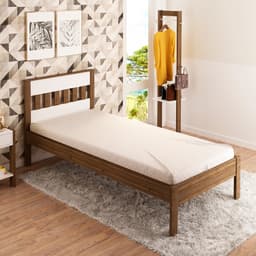 Cama Solteiro Gardênia Nogal e Branca