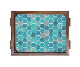 Bandeja De Madeira Geometrico Azul