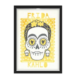 Quadro Caixa Com Led Frida Caveira Amarelo