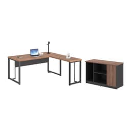 Mesa em L com Balcao Roxeon Noce Preto