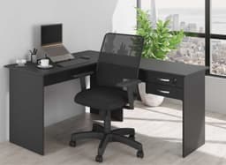 Mesa em L com Gaveta Mantel Preto Onix