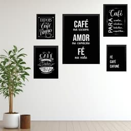 Kit 5 Quadros Frases De Café