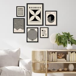 Kit 6 Quadros Bauhaus Preto e Bege