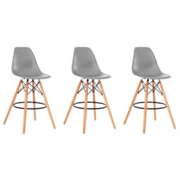 Kit 3 Banquetas Design Eiffel Eames Cinza