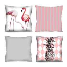 Kit com 4 Almofadas Flamingos Rosa 42x42 cm