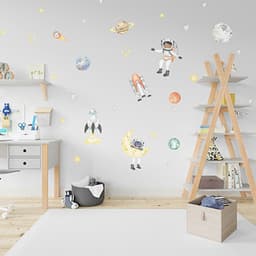 Adesivo de Parede Infantil Astronauta no Espaço em Aquarela - autocolante e recortado