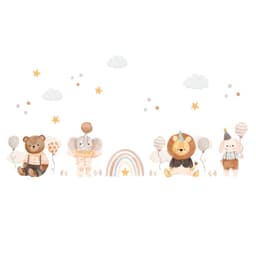 Adesivo de Parede Infantil Baby Bear, com urso, elefante, leão e coelho em aquarela