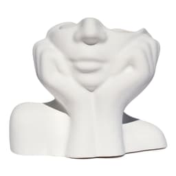 Vaso Decorativo Mão No Rosto 11cm Cimento Artesanal - Branco