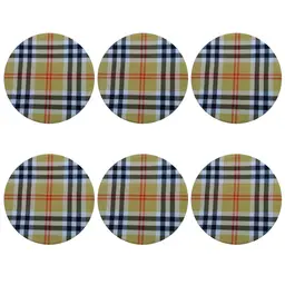 Jogo 6 capas sousplat redondo tecido decorado 35x35 Xadrez luxo