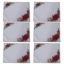 Jogo Americano 6 peças 50x37 flor de natal em tecido