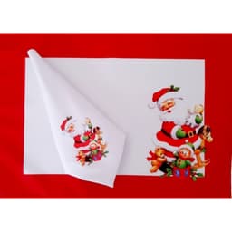 Kit 2 guardanapo + 2 lugar americano estamp decorativo Papai Noel