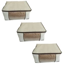 Kit 3 Caixas G Organizadoras p/ Edredom TNT Bege visor PVC