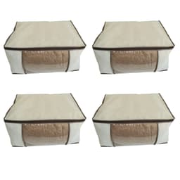 Kit 4 Caixas G Organizadoras p Cobertor TNT Bege Visor PVC