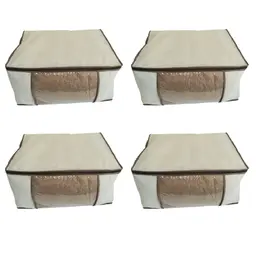Kit 4 Caixas G Organizar Anti Umidade TNT Bege Visor PVC