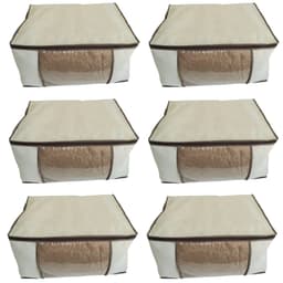 Kit 6 Caixas G Organizadoras p/ Closet TNT Bege Visor PVC