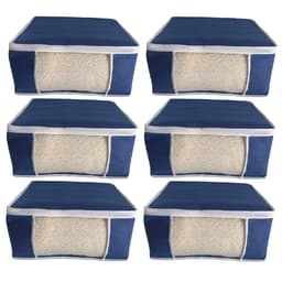 Kit 6 Caixas G Organizadoras p/ Edredom TNT Azul visor PVC
