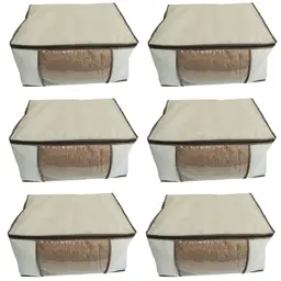 Kit 6 Caixas G Organizar Anti Umidade TNT Bege Visor PVC