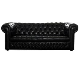 Sofá Chesterfield 3Lug. Mod. K Couro Natural Preto