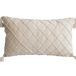Capa De Almofada Retangular Drapeada -  Em Veludo Creme Com Pompons