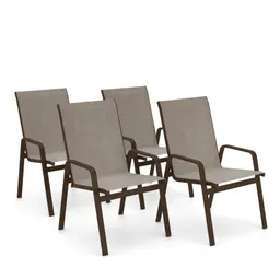 Kit 4 Cadeira Riviera Piscina Alumínio Marrom Tela Mocca