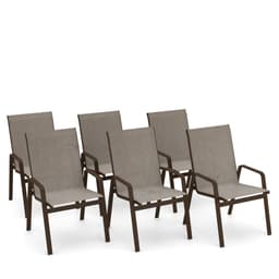 Kit 6 Cadeira Riviera Piscina Alumínio Marrom Tela Mocca