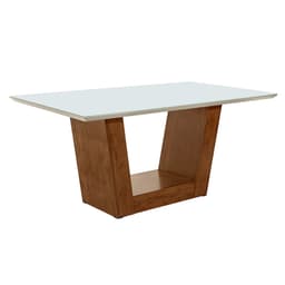 Mesa de Jantar Retangular com Tampo de Vidro Viena Off White e Canela Rústico 120 cm