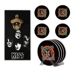 Abridor de Garrafa Rock KISS + Kit 4 Porta Copos Com Suporte