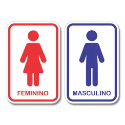 Kit 2 Placas Sinalização Banheiro Feminino Masculino 20x13cm