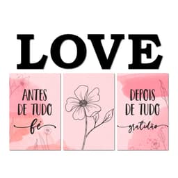 Kit 3 Placas Decorativas Frases Gratidão Amor C/ Letras Love