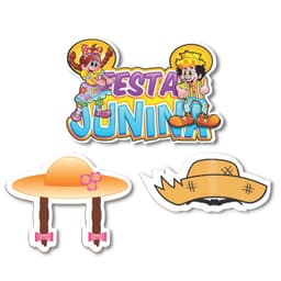 Kit 3 Placas Festa Junina Chapu Caipira Menina Menino
