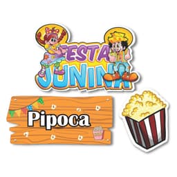 Kit 3 Placas Festa Junina Frases Pipoca Balde Decorativo